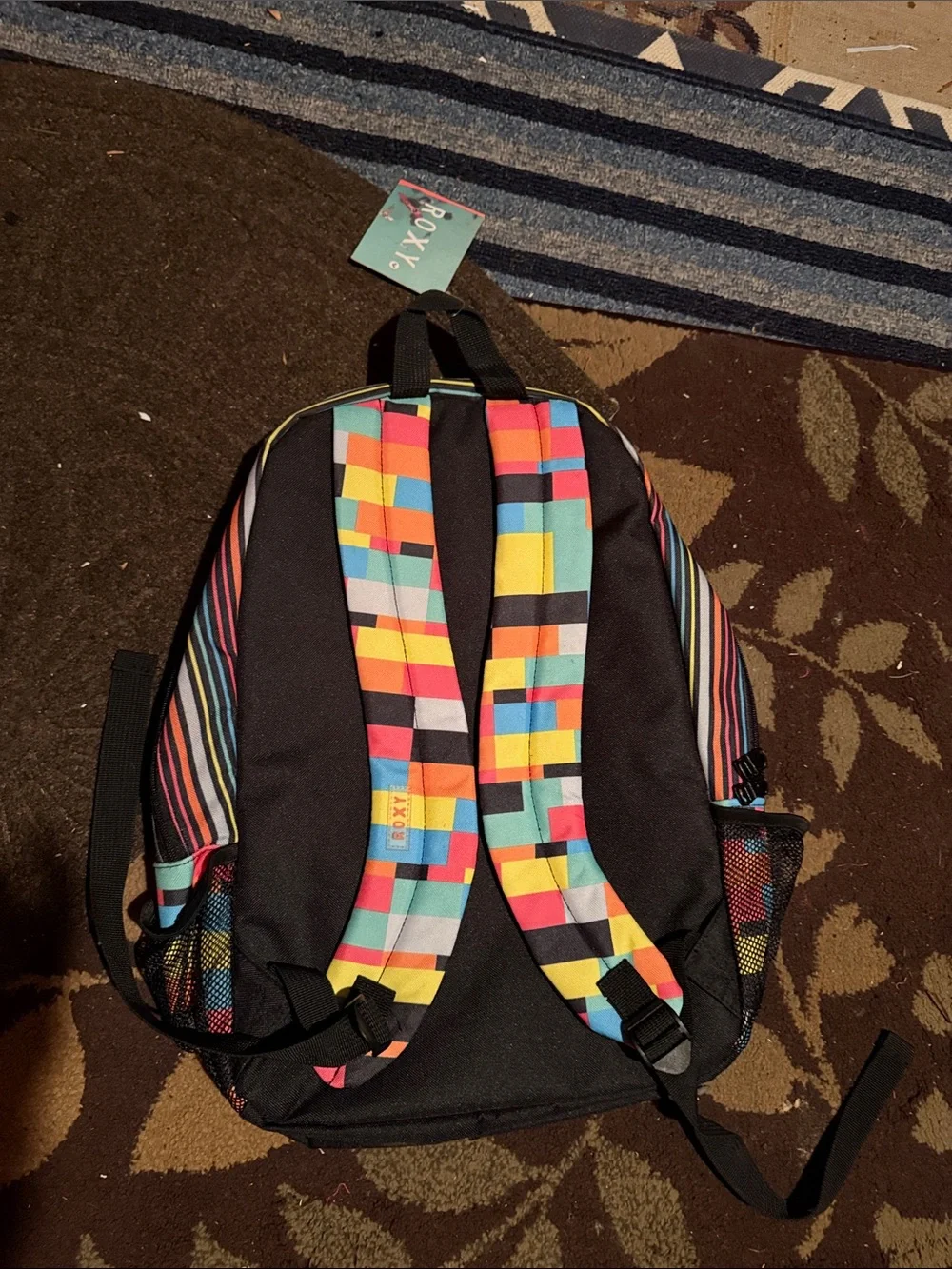 Roxy Multicolor Striped Backpack with Heart Patch